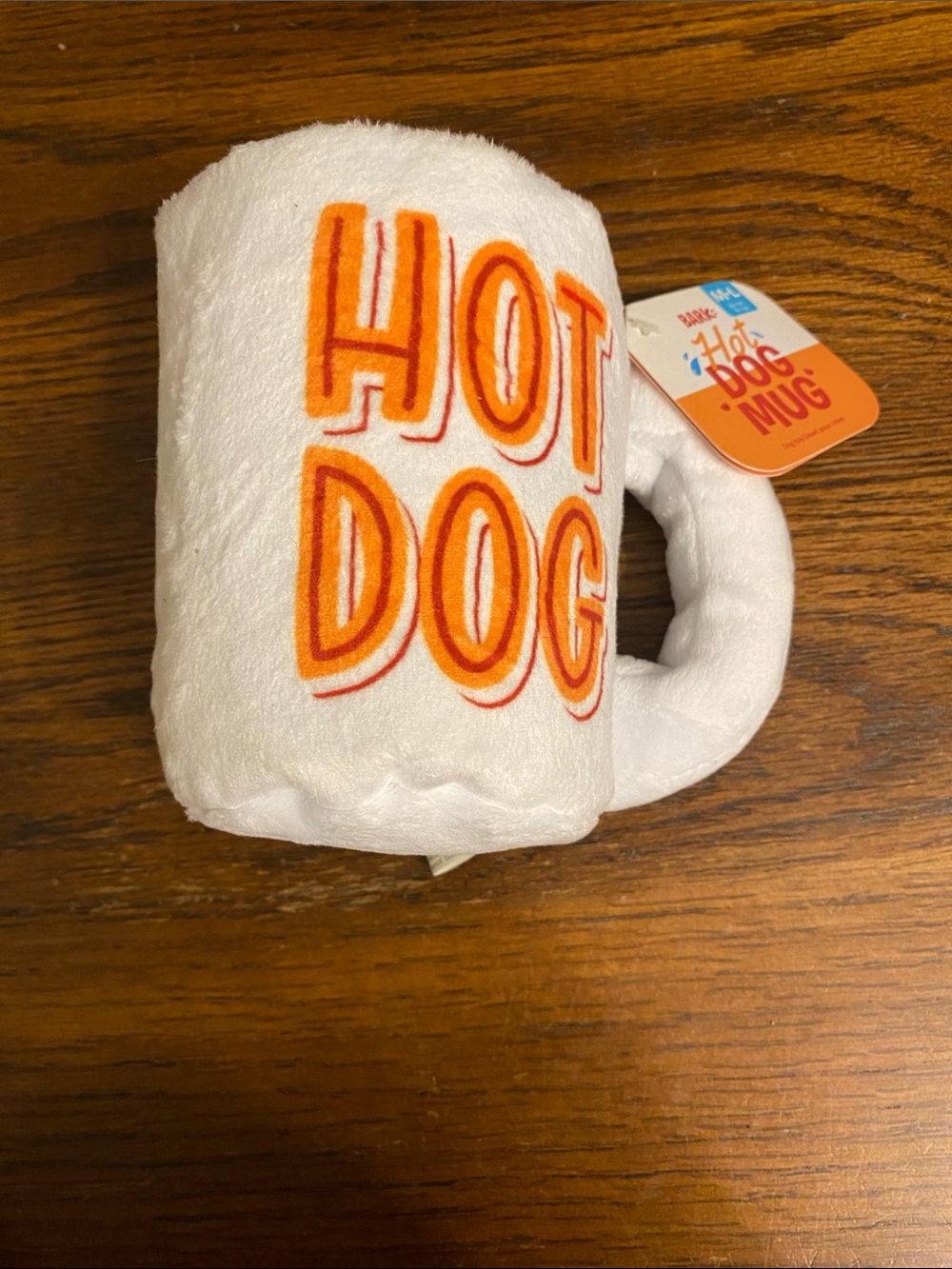 Bark BarkBox Hot Dog Mug Squeaky Plush Dog Toy Size M/L New With Tags
